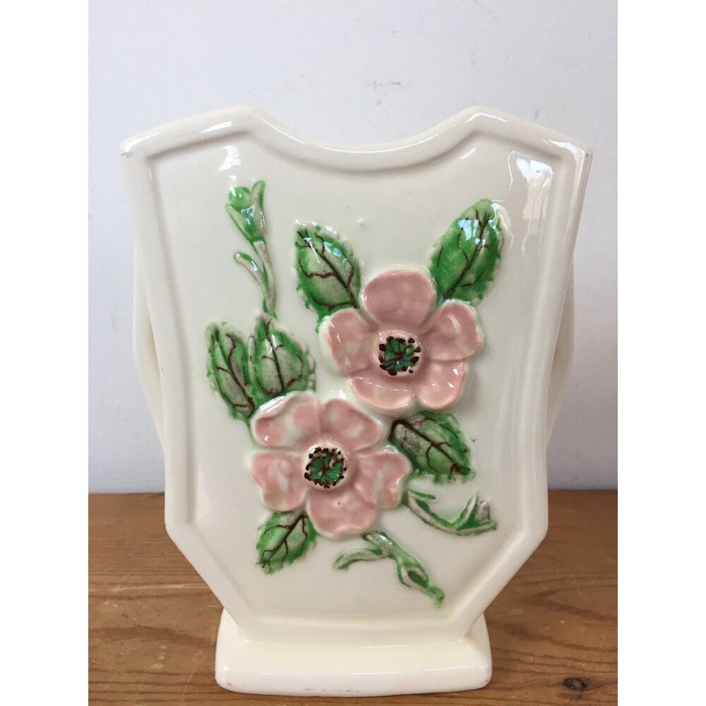 Vtg Hull Art Pottery USA Rosella R-6 Pink White Dogwood Ceramic Decor Vase 6.5"